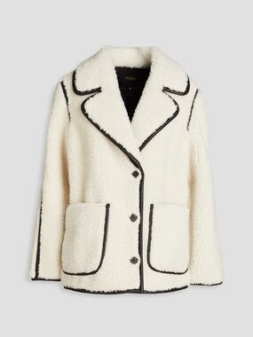 NWT MAJE Two-Tone White Sherpa Leather Trim Coat